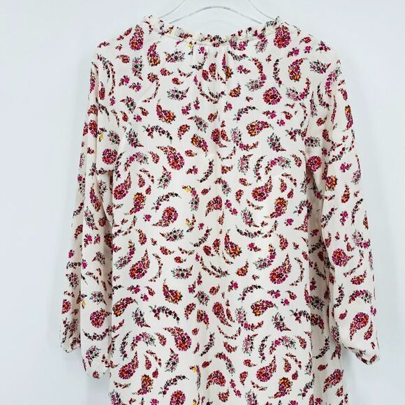 Old Navy Size Small Long Sleeve Tie Neck Cream & Pink Floral Paisley Midi Dress - Picture 7 of 10